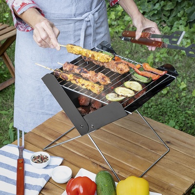 InnovaGoods Foldecue Mini Folding Portable Charcoal Barbecue - Compact Tabletop BBQ Grill 31x28x30cm